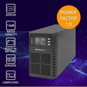 Qoltec Uninterruptible Power Supply UPS | 1kVA | 1000W | Power factor 1.0 | LCD | EPO | USB | On-line