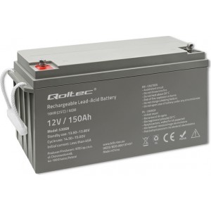 Qoltec AGM battery | 12V | 150Ah | 40.1kg | Maintenance-free | Strong | LongLife | for UPS, RV, boat, heater