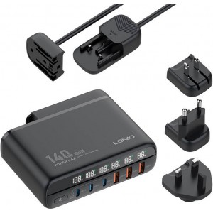 Ldnio Power charger with display 140W LDNIO A6140C 3x USB-A + 3x USB-C, US/UK/EU (black)