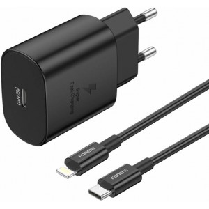 Foneng EU51 USB-C 25W mains charger + USB-C - Lightning cable (black)