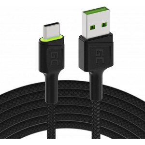 Green Cell Cable USB - USB-C Green Cell GC Ray, 120cm, green LED, with Ultra Charge, QC 3.0