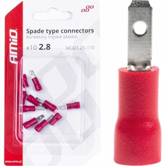 Amio Spade type connectors 3.8mm 0.5-1.5mm2 10A 10 pcs