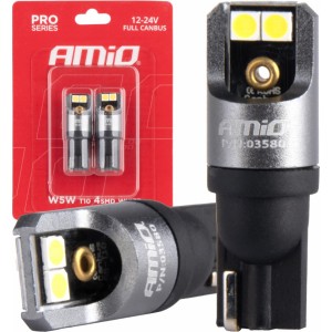 Amio LED CANBUS PRO series T10 W5W 4x3030 SMD White 12/24V FULL CANBUS AMIO-03580