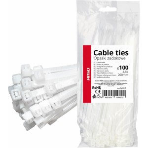 Amio White cable ties 4.8×200mm 100 pcs. AMIO-04310