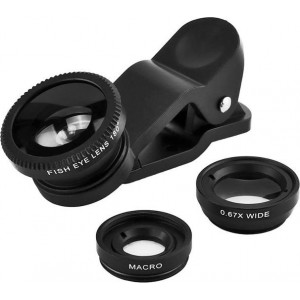 4Kom.pl A set of 3 lenses for the phone macro fish eye wide black