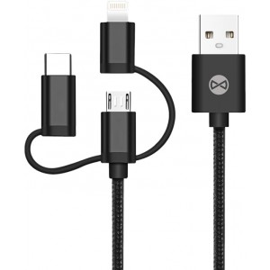 Forever 3in1 cable USB - Lightning + USB-C + microUSB 1,0 m 1,5A black