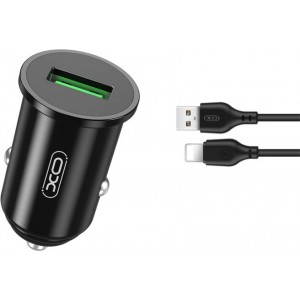 XO car charger TZ12 QC 3.0 18W 1x USB black + Lightning cable