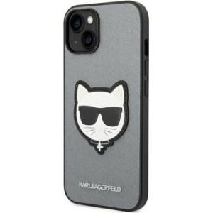 Karl Lagerfeld case for iPhone 14 Plus 6,7" KLHCP14MSAPCHG silver PU Saffiano case with Choupette Head Patch