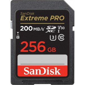 SanDisk memory card 256GB SDXC Extreme Pro 200 / 140 MB/s C10 V30 UHS-I U3