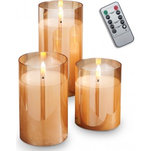 Decorational LED Candle set 3 pcs. gold glass + remote