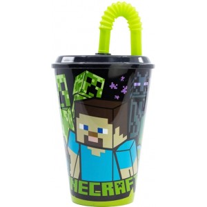 Stor Water Cup with Straw for Kids STOR 40430 430 ml Minecraft (black)