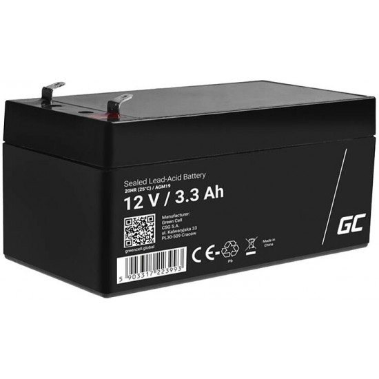 Green Cell Maintenance-free AGM VRLA Green Cell AGM41 12V 1.3Ah Battery (for alarm system, cash register, toy)