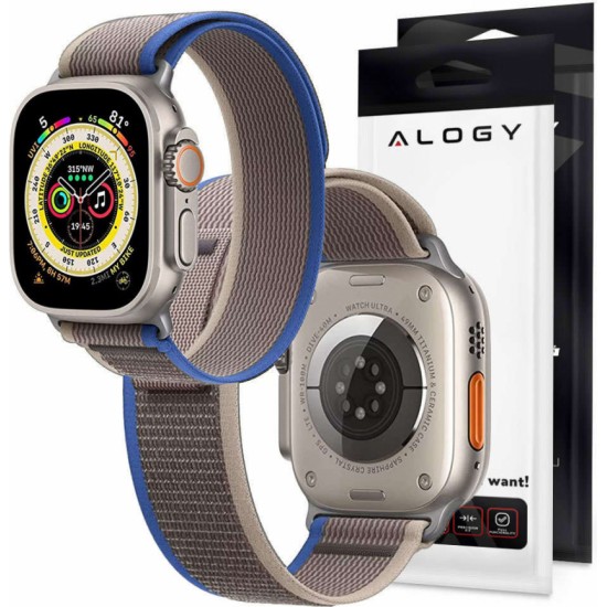 Alogy Sport Strap Nylon Velcro for Apple Watch 1/2/3/4/5/6/7/8/SE (38/40/41mm) Blue Gray