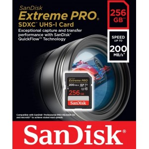 SanDisk memory card 256GB SDXC Extreme Pro 200 / 140 MB/s C10 V30 UHS-I U3