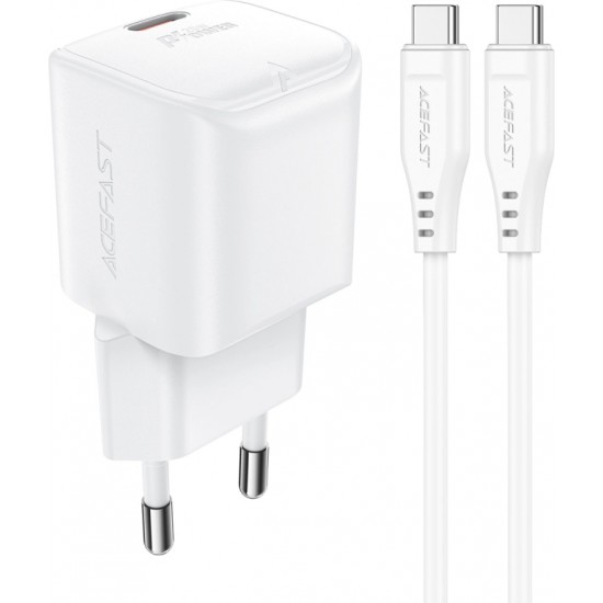 Acefast A73 Mini PD 20W GaN wall charger + USB-C cable - white