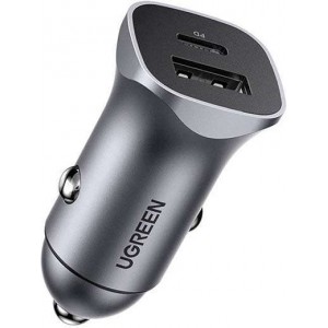 Ugreen CD130 Car Charger, USB-A PD 3.0, USB-C, QC3.0 30W (gray)