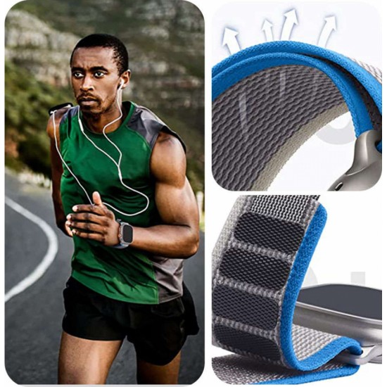 Alogy Sport Strap Nylon Velcro for Apple Watch 1/2/3/4/5/6/7/8/SE (38/40/41mm) Blue Gray