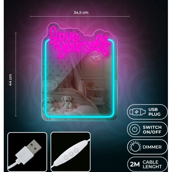 Neon MIRROR LED LOVE YOURSELF turquoise pink FMNE01 Forever Light