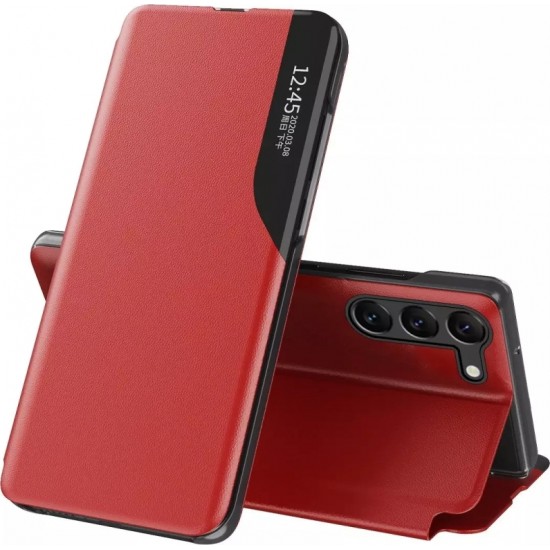 Samsung Eco Leather View Case for Samsung Galaxy S23 Plus with a flip stand red