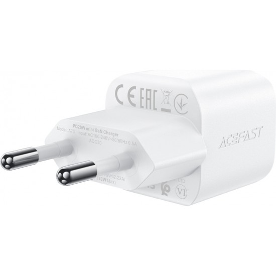 Acefast A73 Mini PD 20W GaN wall charger + USB-C cable - white