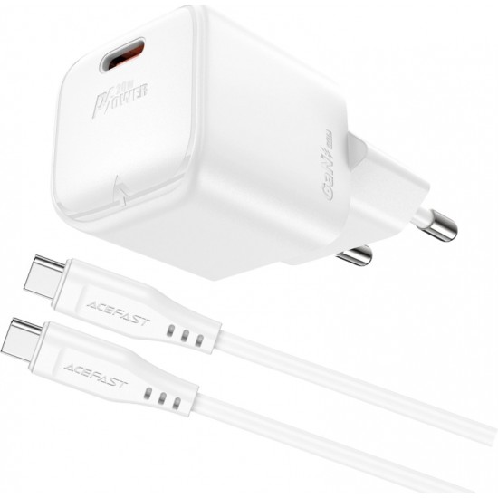 Acefast A73 Mini PD 20W GaN wall charger + USB-C cable - white