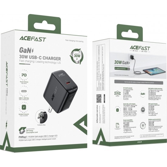 Acefast A23 30W GaN USB-C US Wall Charger - Black