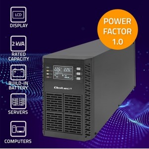 Qoltec Uninterruptible Power Supply UPS | 2kVA | 2000W | Power factor 1.0 | LCD | EPO | USB | On-line