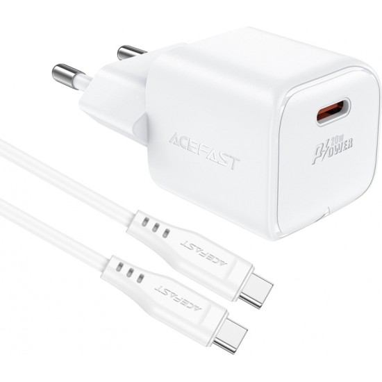 Acefast A73 Mini PD 20W GaN wall charger + USB-C cable - white