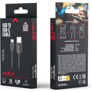 Maxlife cable USB - USB-C 0,2 m 2A black