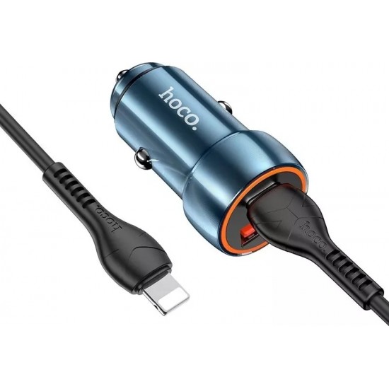 Hoco Car Charger USB A Type C Cable Type C to Lightning PD QC3.0 3A 20W Z46A Blue