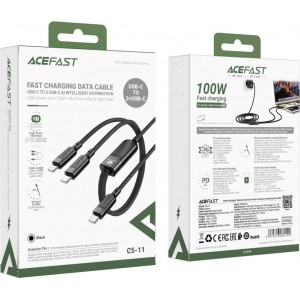 Acefast C5 USB-C - USB-C / USB-C 2in1 100W 480Mb/s cable - black