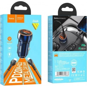 Hoco Car Charger USB A Type C Cable Type C to Lightning PD QC3.0 3A 20W Z46A Blue