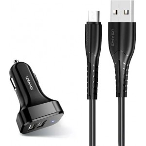 Usams Car charger 2xUSB C13 2.1A microUSB black/black NTU35MC13TZ