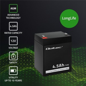 Qoltec AGM battery | 12V | 4.5Ah | Maintenance-free | Efficient| LongLife | for UPS, scale, cash register