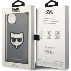 Karl Lagerfeld case for iPhone 14 Plus 6,7" KLHCP14MSAPCHG silver PU Saffiano case with Choupette Head Patch