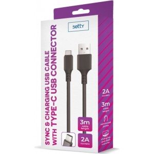 Setty cable USB - USB-C 3,0 m 2A black NEW