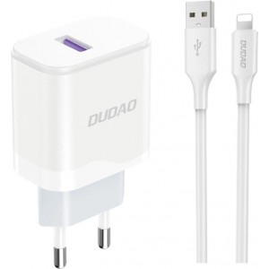 Dudao A20EU USB-A 18W network charger - white + USB-A - Lightning cable