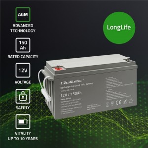 Qoltec AGM battery | 12V | 150Ah | 40.1kg | Maintenance-free | Strong | LongLife | for UPS, RV, boat, heater