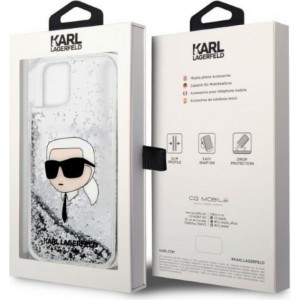 Karl Lagerfeld case for iPhone 14 Pro 6,1" KLHCP14LLNKHCH silver hardcase Liquid Glitter NFT Karl's Head