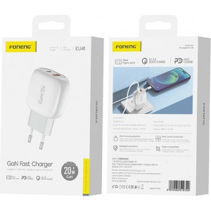 Foneng EU41 USB-C+USB-A 20W mains charger (white)