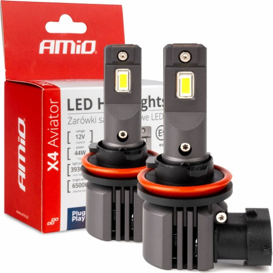 Amio LED Headlights X4-series AVIATOR H8/H9/H11/H16 6500K max 44W AMIO-03765