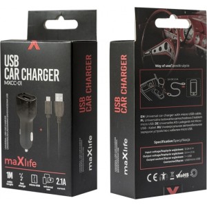 Maxlife MXCC-01 car charger 1x USB 2.1A black + microUSB cable