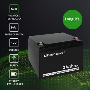 Qoltec AGM battery | 12V | 24Ah | Maintenance-free | Efficient| LongLife | for UPS, scooter