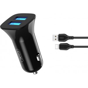 XO car charger TZ10 2x USB 2,4A black + USB-C cable