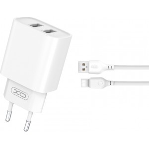 XO wall charger CE02C 2x USB 2,1A white + USB-C cable