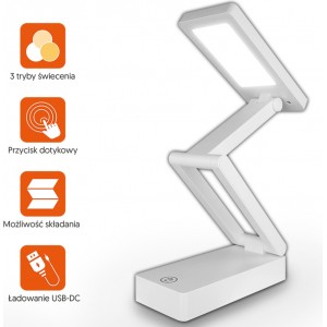 Collapsable LED desk Lamp 10W, 3000/4500/6000K, touch control, 1200mAh, white, LTC