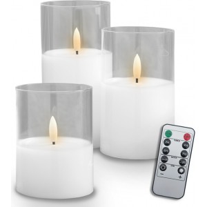 Decorational LED Candle set 3 pcs. white glass + remote