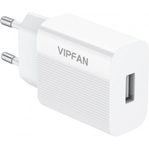 Vipfan Mains charger VFAN E01, 1x USB, 2.4A + Micro USB cable (white)