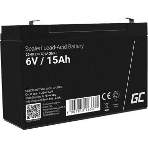 Green Cell Maintenance-free AGM VRLA Battery Green Cell AGM40 6V 15Ah (for alarm system, cash register, toy)