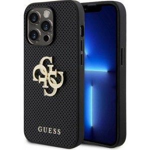 Cg Mobile Sas Guess case for iPhone 15 Pro 6,1" GUHCP15LPSP4LGK black hardcase Leather Perforated 4G Glitter Logo